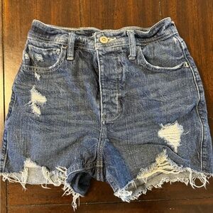 Hollister Ultra High Rise Ripped Dark Wash Shorts